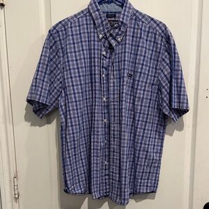 Chaps Men's Blue and White Checkered Shirt